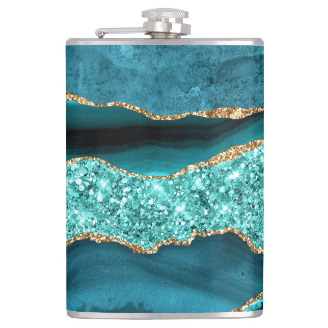 Teal Blue Guld Glitter Marble Aqua Turquise-kolv Fickplunta (Framsidan)