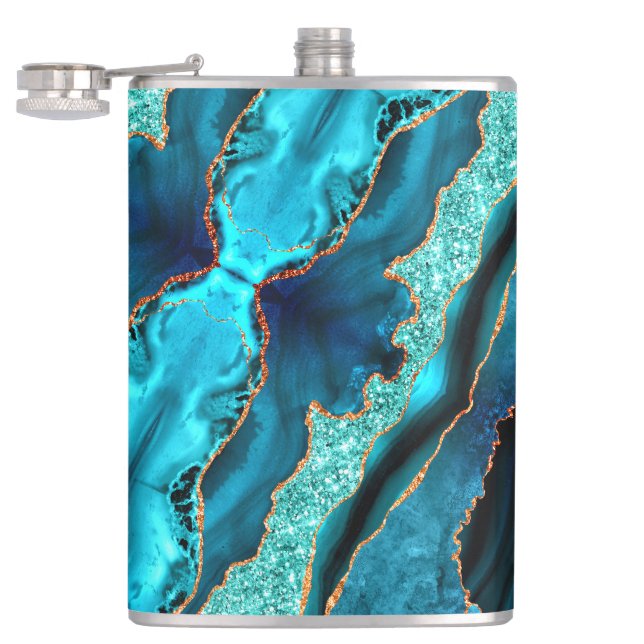 Teal Blue Guld Glitter Marble Aqua Turquise-kolv Fickplunta (Öppnad)