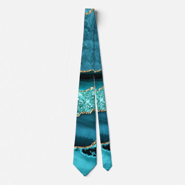 Teal Blue Guld Glitter Marble Aqua Turquise Tie Slips (Framsida)