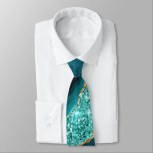 Teal Blue Guld Glitter Marble Aqua Turquise Tie Slips