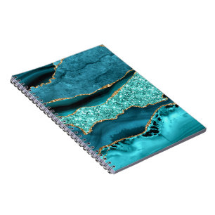 Teal Blue Guld Glitter Marble Turcos bärbar dator Anteckningsbok