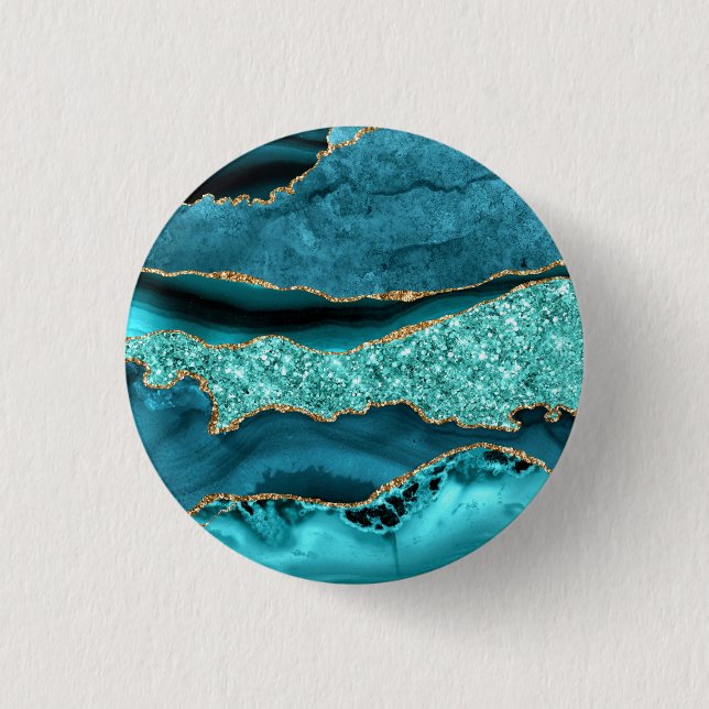 Teal Blue Guld Glitter Marble Turquise Button Knapp (Framsida)