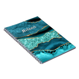 Teal Blue Guld Glitter med eget namn Anteckningsbok