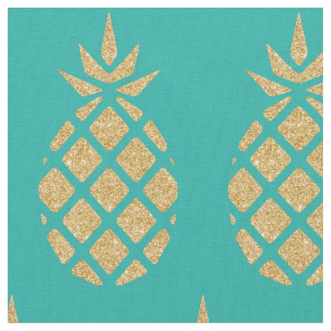 Teal Blue Guld Glitter Pineapple Tropical Summer Tyg (Närbild)