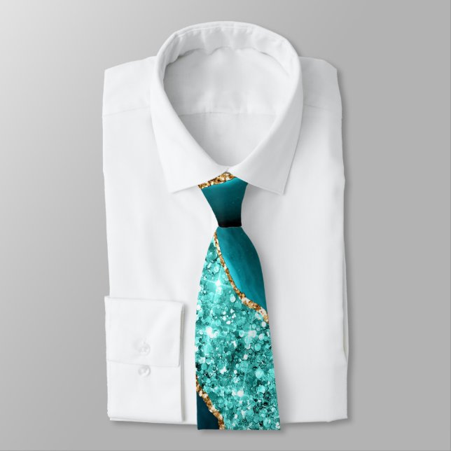 Teal Blue Guld Glitter Sparkly Turkvoise Neck Tie Slips (Bunden)