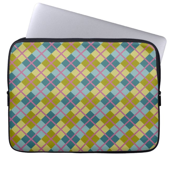 Teal Blue Guld Gult Magenta Mönster Laptop Fodral (Framsidan)