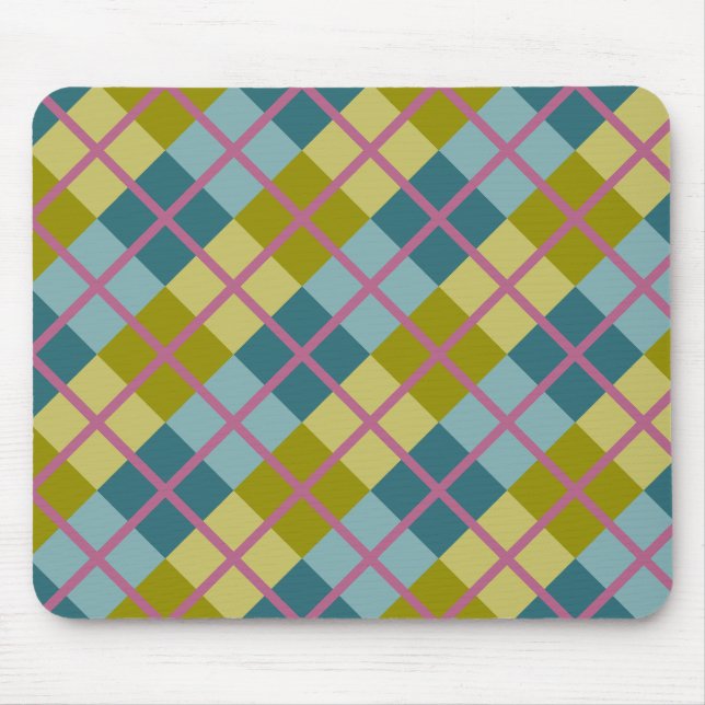 Teal Blue Guld Gult Magenta Mönster Musmatta (Framsidan)