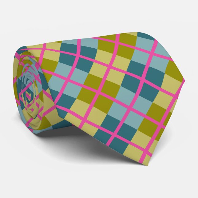 Teal Blue Guld Gult Magenta Mönster Slips (Rullad)