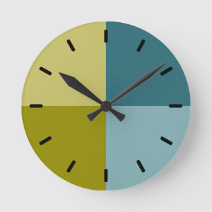 Teal Blue Guld Gult Oliv grönt Rund Klocka
