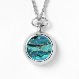 Teal Blue Guld Marble Aqua Turkvoise Watch Armbandsur