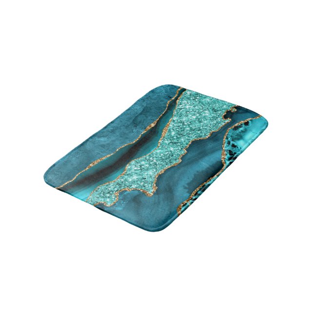 Teal Blue Guld Marble Aqua Turquise Bath Mat Badrumsmatta (Vinklad)
