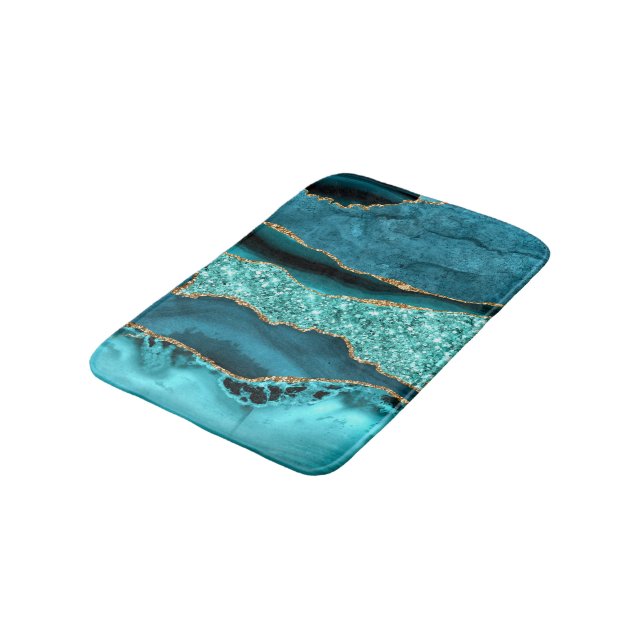 Teal Blue Guld Marble Aqua Turquise Bath Mat Badrumsmatta (Vinklad)