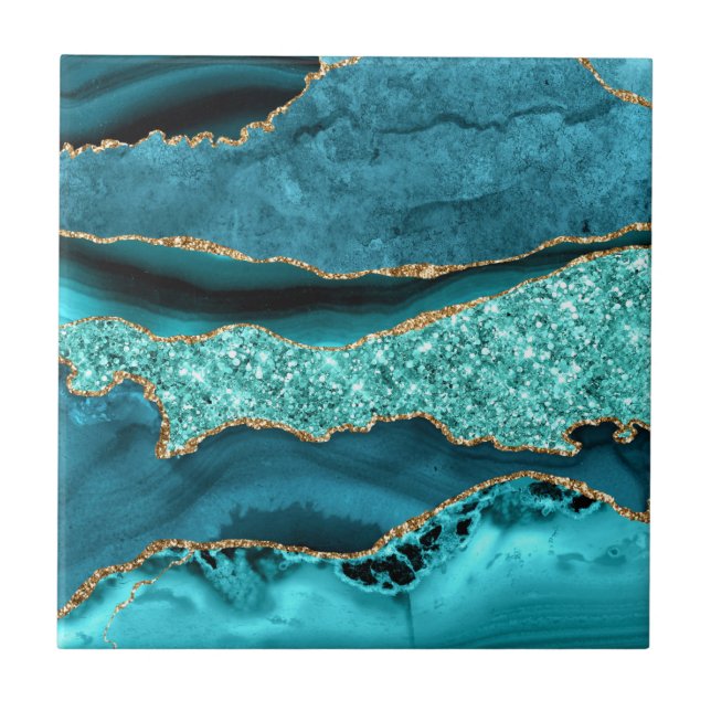 Teal Blue Guld Marble Aqua Turquise Ceramic Tile Kakelplatta (Framsidan)