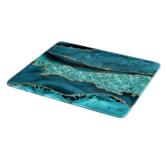 Teal Blue Guld Marble Aqua Turquise Clearboard (Hörn)