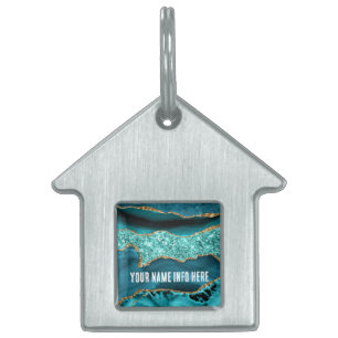 Teal Blue Guld Marble Custom Name Text Pet ID-tagg ID-bricka Husdjur