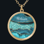 Teal Blue Guld Marble Necklace med eget namn Guldpläterat Halsband<br><div class="desc">Personlig Anpassade namntexter Necklaces med Agate Teal Blue Guld Glitter Marble Aqua Turcos Geode Anpassade Gift - Lägg till ditt namn / text - Gör dina Speciella Necklace-presentationer! Ändra storlek och flytta eller ta bort/lägg till text/inslag med Anpassning verktyg ! Välj teckensnitt / storlekt / färg ! Utformad av MIGNED!...</div>