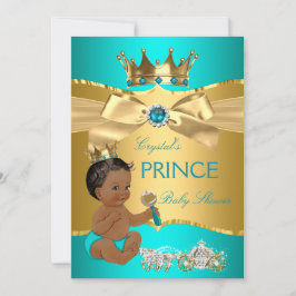 Teal Blue Guld Prince Baby Shower Ethnic Inbjudningar