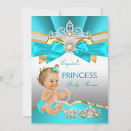 Teal Blue Guld Princess Baby Shower Blonde Inbjudningar