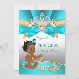 Teal Blue Guld Princess Baby Shower Ethnic Inbjudningar