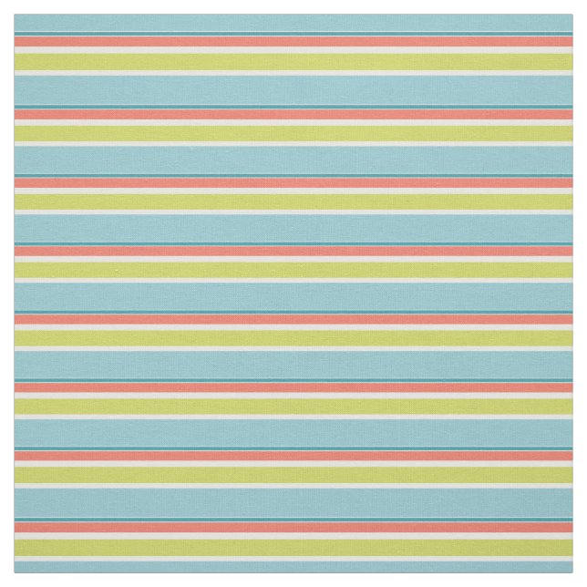 Teal Blue Gult Grönt Coral Red Rand Mönster Tyg (Provkarta)