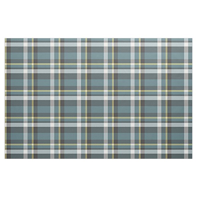 Teal Blue Gult Vit Grått Tartan Square Mönster Tyg (Fat Quarter)