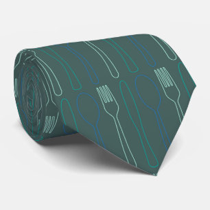 Teal Blue Knivar Fork Spoon Patterned Chef Slips