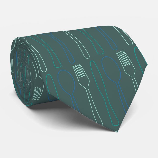 Teal Blue Knivar Fork Spoon Patterned Chef Slips (Rullad)