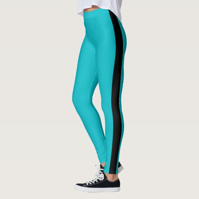 Teal Blue Leggings Black Side Rand Välj Färg (Vänster)