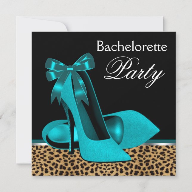 Teal Blue Leopard Högklackars Bachelorette Party Inbjudningar (Framsida)
