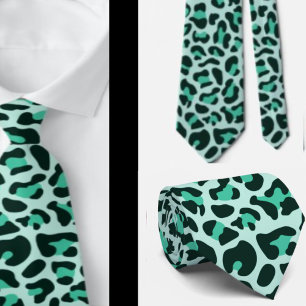 Teal Blue Leopard Skriv ut Punk Sten Neck Tie Slips