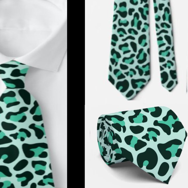 Teal Blue Leopard Skriv ut Punk Sten Neck Tie Slips (Skapare uppladdad)