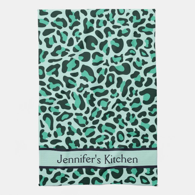 Teal Blue Leopard Skriv ut Retro Kitchen Towel Kökshandduk (Vertikal)