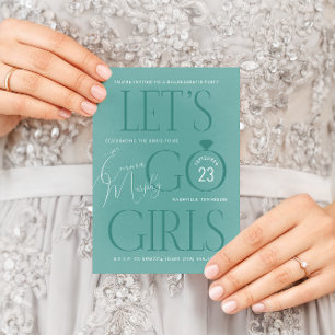 Teal Blue Lets Go Girls Bachelorette Party Inbjudningar
