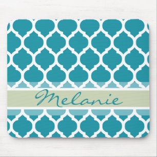Teal Blue & Light Grått Lattice Mönster Musmatta
