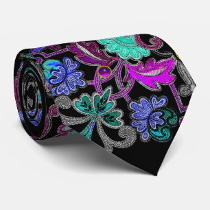 TEAL BLUE LILA BLOMMOR ,GEMSTONES Black Blommigt Slips