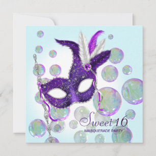 Teal Blue Lila Bubbles Sweet sixteen maskerad Inbjudningar