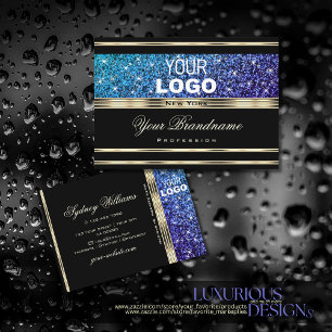 Teal Blue Lila Gradient Glitter Logotyp Guld Black Visitkort