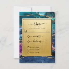 Teal Blue Lila Guld Glitter Agate Bröllop OSA Kort