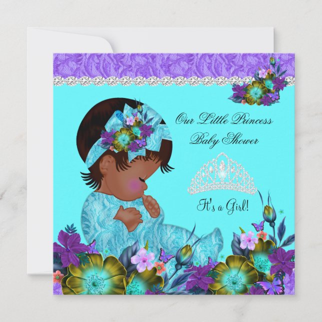 Teal Blue Lila Princess Baby Baby Shower Girl B1 Inbjudningar (Framsida)
