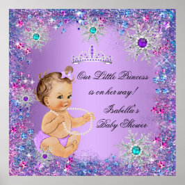 Teal Blue Lila Rosa Princess Baby Shower Brown Poster