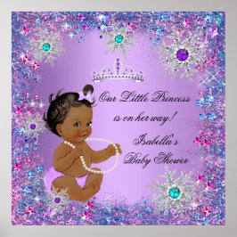 Teal Blue Lila Rosa Princess Baby Shower Ethnic Poster