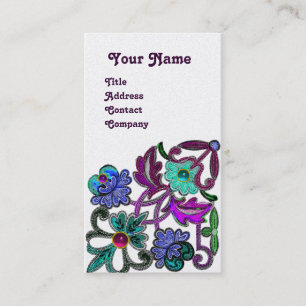 TEAL BLUE LILA SNÖRE FLOWERS GEMSTONES Guld Metall Visitkort