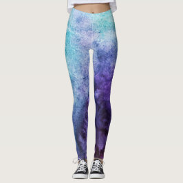 Teal Blue & Lila Watercolor Leggings