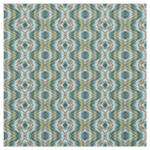 Teal Blue Lime Green Taupe Aztec Mosaic Mönster Tyg