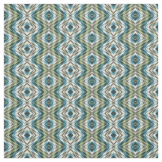 Teal Blue Lime Green Taupe Aztec Mosaic Mönster Tyg (Provkarta)