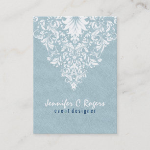 Teal Blue Linen Struktur White Blommigt Snöre Visitkort