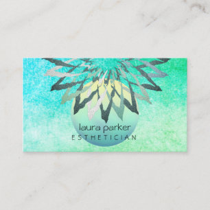 Teal Blue Lotus Flower Beautician Cosmetolog Visitkort