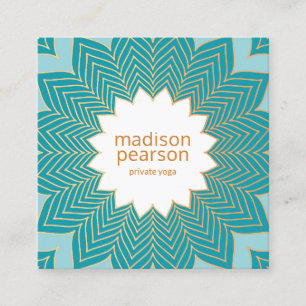 Teal Blue Lotus Mandala Flower Yoga Teacher Fyrkantigt Visitkort