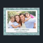 Teal Blue Löv Mönster Simple God jul Helg Vykort<br><div class="desc">Färgblått och Mint Grönt Löv Mönster Simple God jul Helgdag Photo Card. Bild och namn kan bytas ut mot detta enkla och elegant Pastel Greenery-julfotkort.</div>
