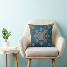 Teal Blue Mandala Flower Bohemian Mönster Kudde